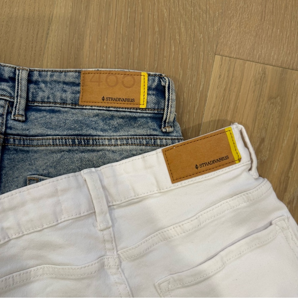 BUNDLE Stradivarius Petite slim mom jean with stretch washed blue white Size 6 - Picture 8 of 11